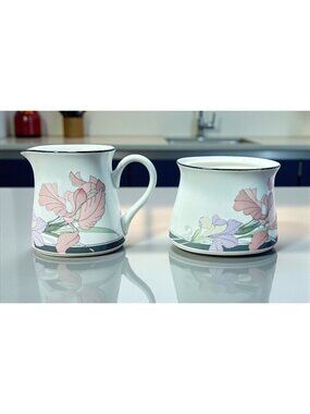 New Decade by Noritake Creamer & Sugar Bowl Set Porcelain Floral NO LID VTG 1985